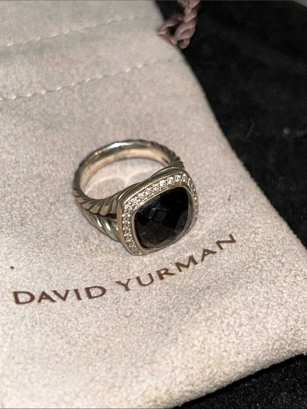 David Yurman Black Onyx Cable Classic Ring with Pavé Halo